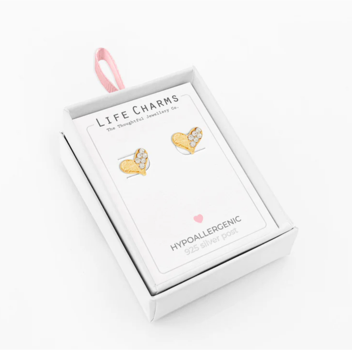 Sparkly Heart Stud Earrings - Gold