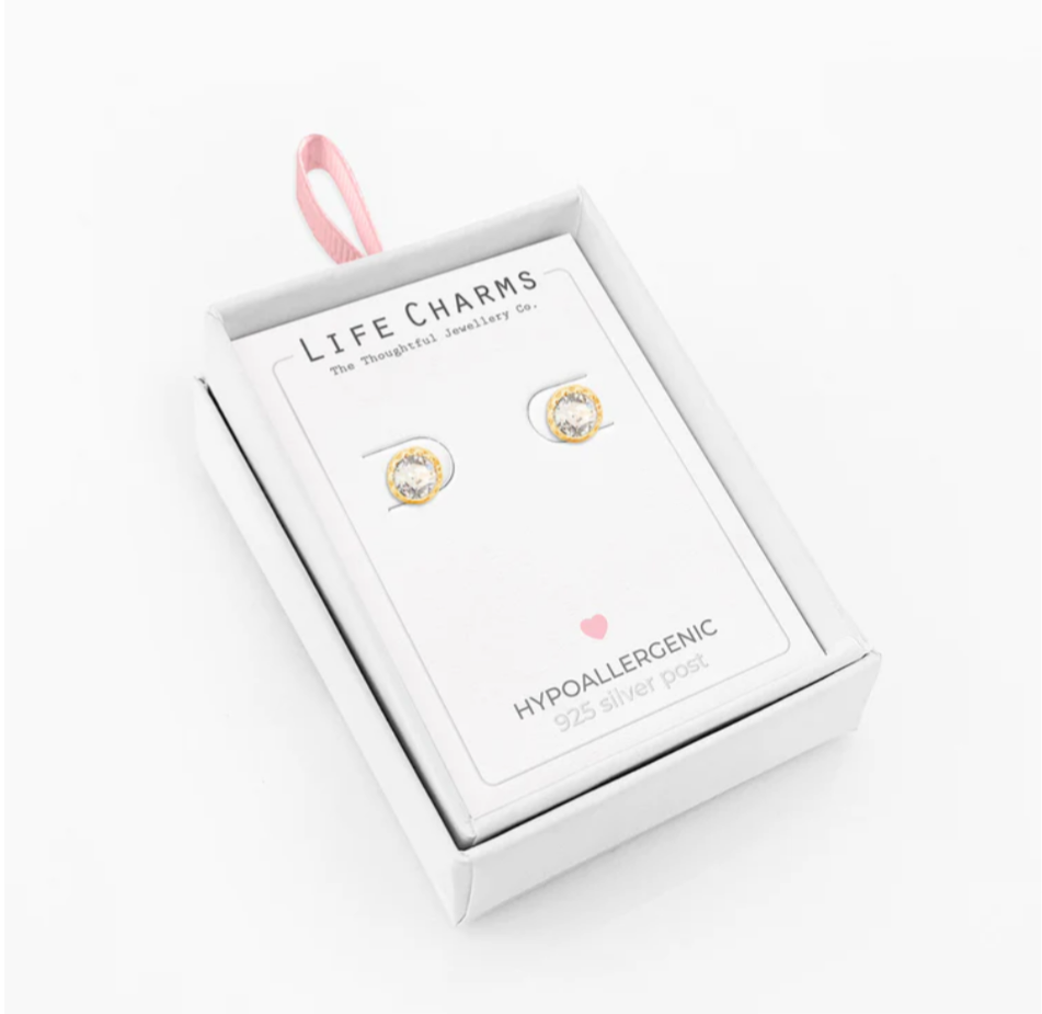 Diamond crystal stud earrings -Gold