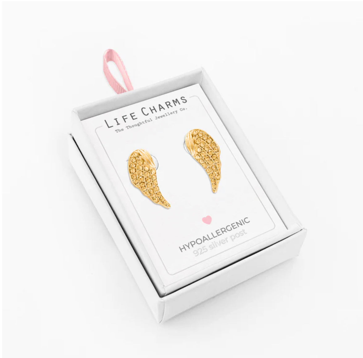 Crystal Angel wing studs earrings - Gold