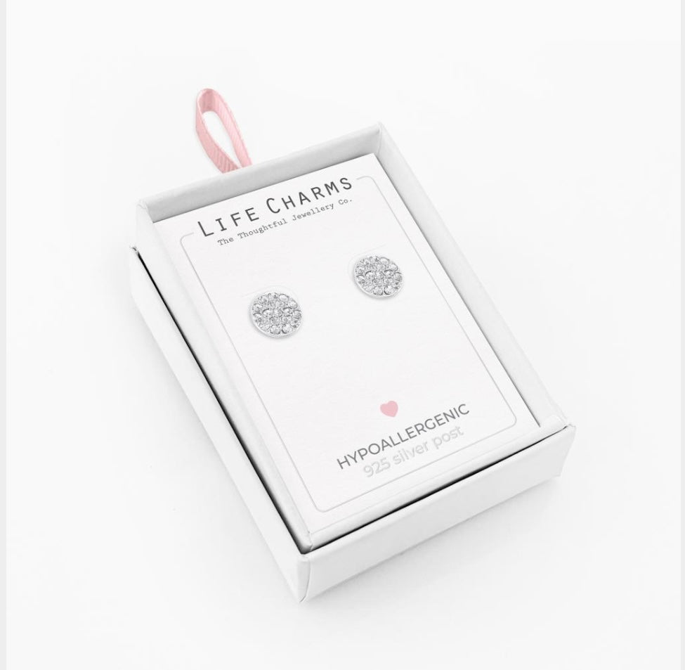 Round crystal earrings - Silver